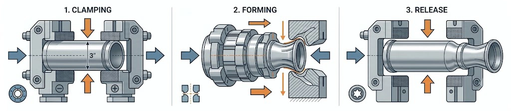 Tube End Forming Process with Clamping and Tooling